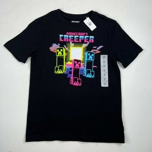 Old Navy Minecraft Youth Child Shirt Creepers Video Game Black Short Sleeve M